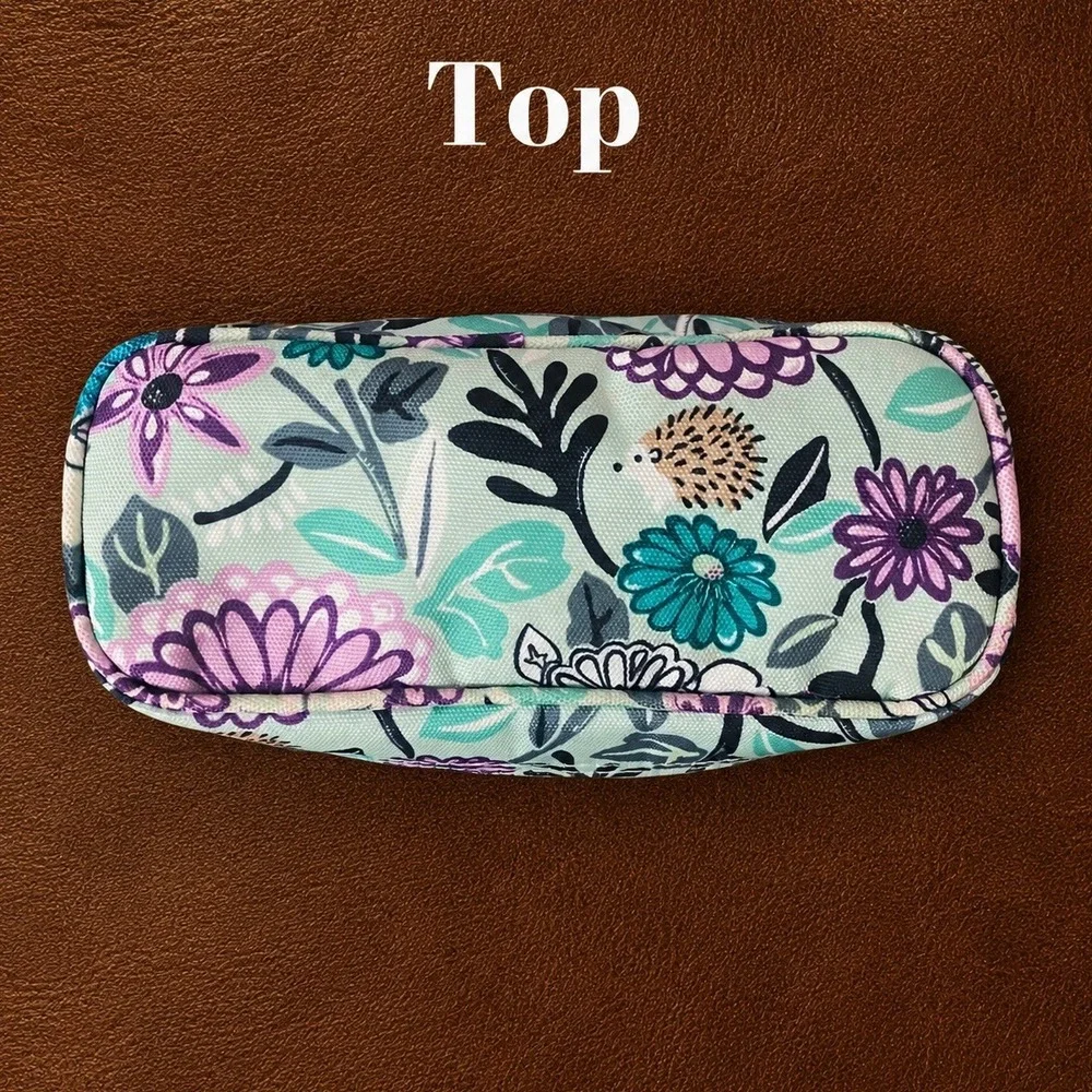 Vera Bradley Penelope's Garden Zippered Cosmetic Bag Floral Hedgehog Travel Case